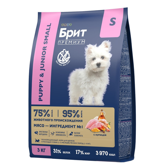 Брит Премиум Dog Puppy and Junior Small сухой корм для щенков и молодых собак мелких пород с курицей - 3 кг