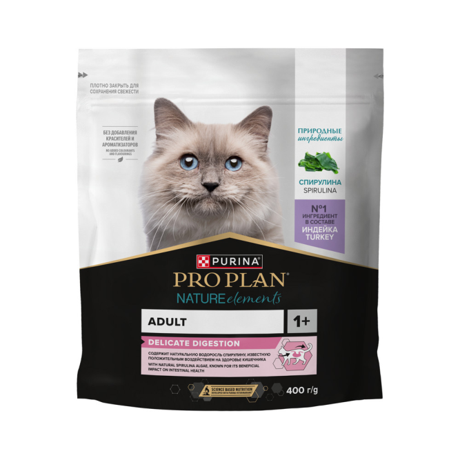 Purina Pro Plan Nature Elements Delicate Digestion сухой корм для взрослых кошек при чувствительном пищеварении или с особыми предпочтениями в еде, с высоким содержанием индейки - 400 г