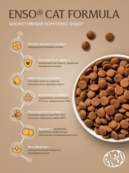 ENSO Cat Formula Urinary сухой корм для взрослых кошек для профилактики мочекаменной болезни со свежей уткой и добавлением брусники - 1,5 кг