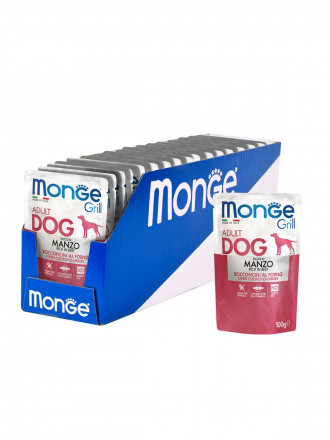 Monge Dog Grill влажный корм для взрослых собак c говядиной в паучах в паучах 100 г (24 шт в уп)