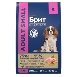 Брит Премиум Dog Adult Small сухой корм для взрослых собак мелких пород с курицей - 1 кг