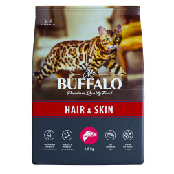 Mr.Buffalo Hair &amp; Skin Adult полнорационный сухой корм для взрослых котов и кошек, для здоровой кожи и красивой шерсти, с лососем - 1,8 кг