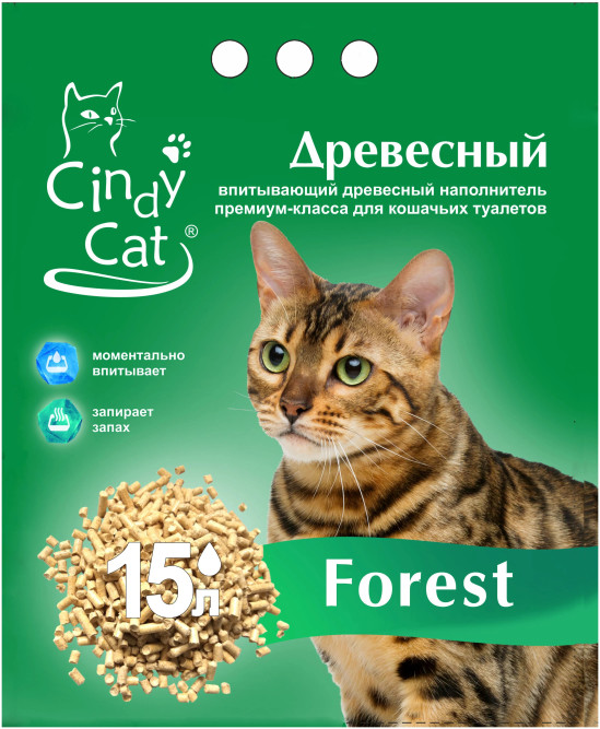 Cindy Cat Forest впитывающий древесный наполнитель - 5 кг (15 л)