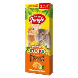Happy Jungle лакомство для крупных грызунов, палочки, мед и фрукты - 3 шт