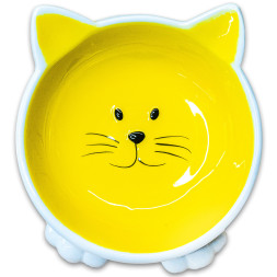 Mr.Kranch миска керамическая для кошек Мордочка кошки на ножках, 100 мл, желтая