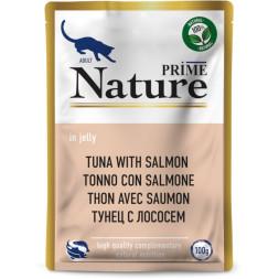 PRIME NATURE корм влажный для взрослых кошек с тунцом и лососем, в паучах, в желе - 100 г x 24 шт