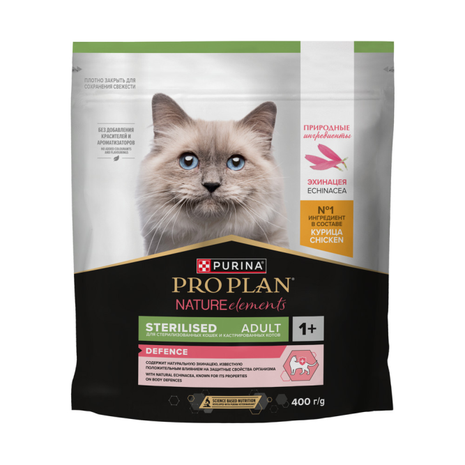Purina Pro Plan Nature Elements Sterilised сухой корм для взрослых стерилизованных кошек, с высоким содержанием курицы - 400 г