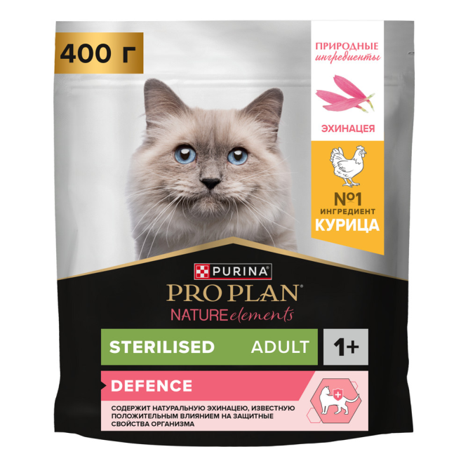 Purina Pro Plan Nature Elements Sterilised сухой корм для взрослых стерилизованных кошек, с высоким содержанием курицы - 400 г