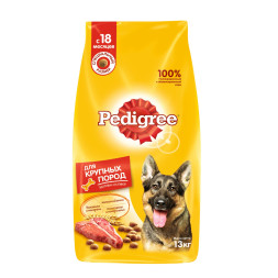 Pedigree сухой корм для взрослых собак крупных пород больше 25 кг, с говядиной - 13 кг