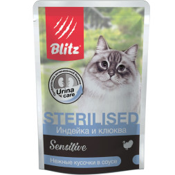 Blitz Sterilised Cats влажный корм для стерилизованных кошек с индейкой и клюквой в паучах - 85 г (24 шт)