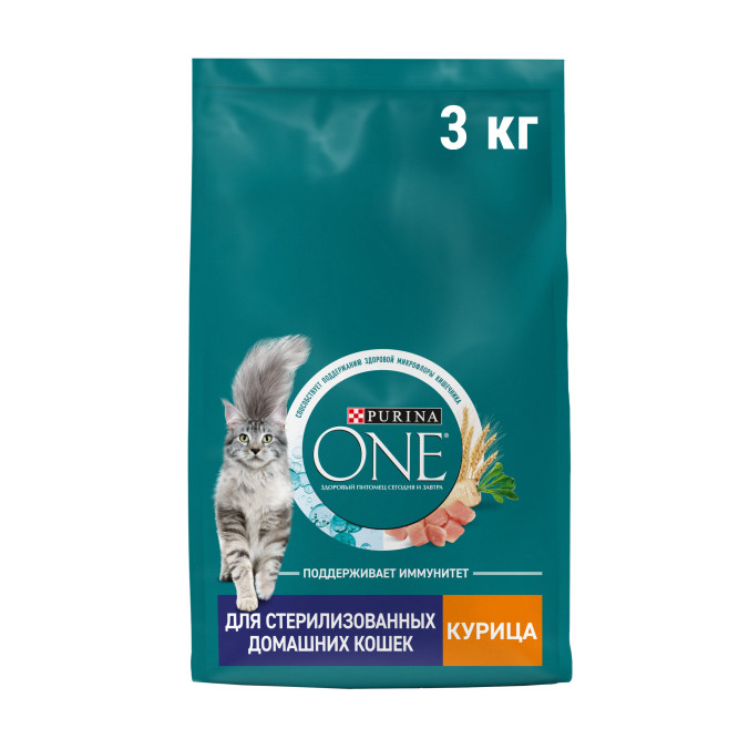 Purina One сухой корм для взрослых стерилизованных домашних кошек с курицей - 3 кг