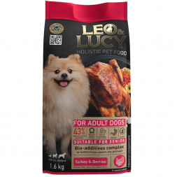 LEO&amp;LUCY сухой корм для взрослых и пожилых собак всех пород с индейкой и ягодами - 1,6 кг