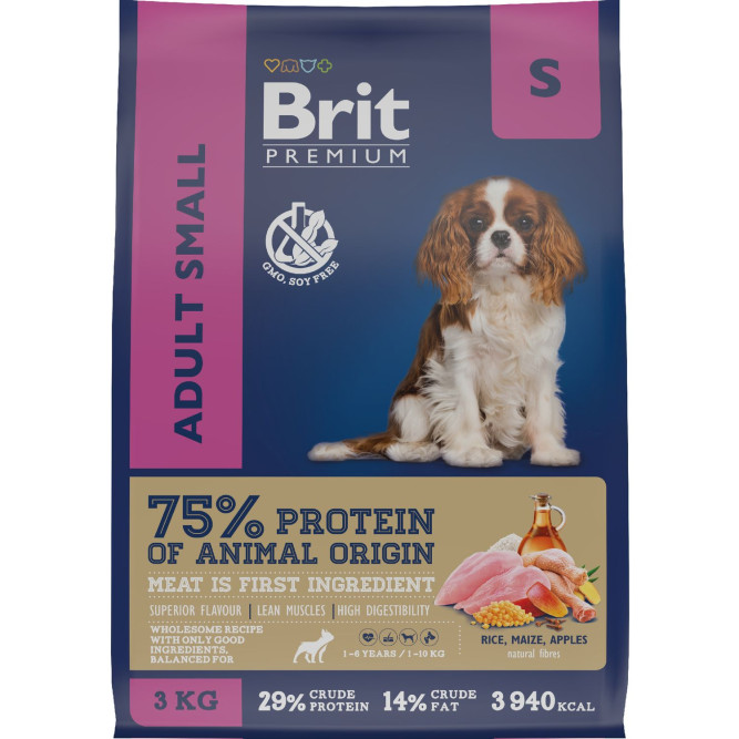 Brit Premium Dog Adult Small сухой корм для взрослых собак мелких пород с курицей - 3 кг