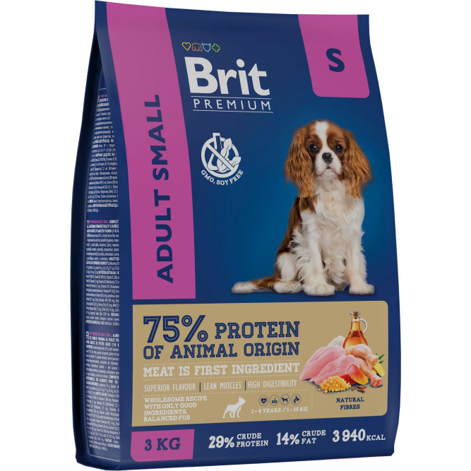 Brit Premium Dog Adult Small сухой корм для взрослых собак мелких пород с курицей - 3 кг
