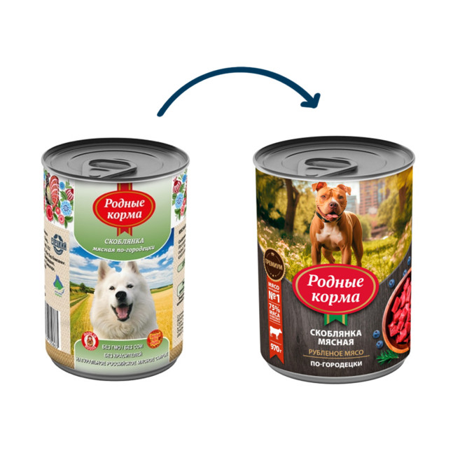Консервы Родные Корма Скоблянка мясная по-городецки для собак - 970 г х 12 шт