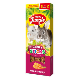 Happy Jungle лакомство для крупных грызунов, палочки, мед и овощи - 3 шт