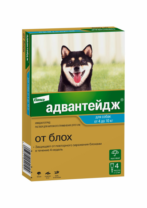 Адвантейдж капли на холку от блох для собак весом от 4 до 10 кг - 4 пипетки