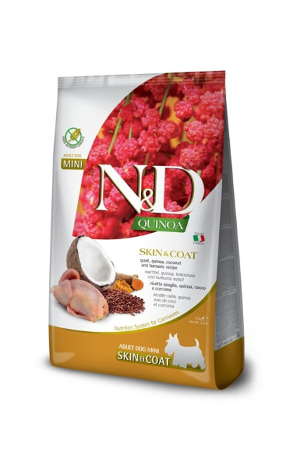 Farmina N&amp;D Quinoa Dog Skin &amp; Coat Mini Quail сухой беззерновой корм для взрослых собак мелких пород для кожи и шерсти с перепелом и киноа - 2,5 кг