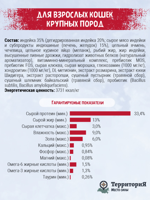 Территория Кавказ сухой корм для взрослых кошек, с индейкой и морошкой - 5 кг