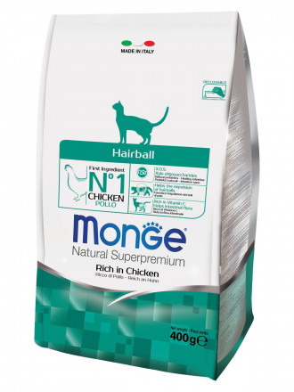 Monge Cat Hairball сухой корм для взрослых кошек для выведения комков шерсти 400 г