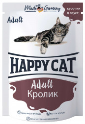 Happy Cat Adult влажный корм для взрослых кошек с кроликом в соусе в паучах - 100 г (22 шт в уп)