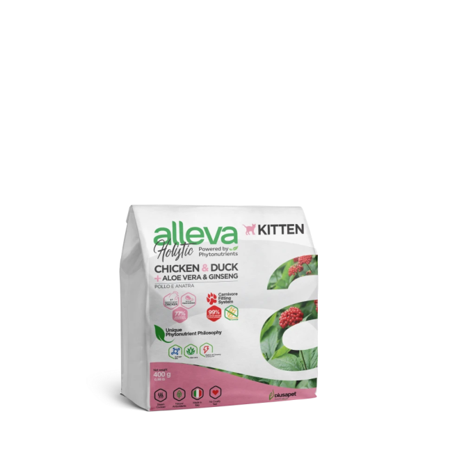 Alleva Holistic Kitten сухой корм для котят с курицей и уткой, алое вера и женьшенем - 400 г