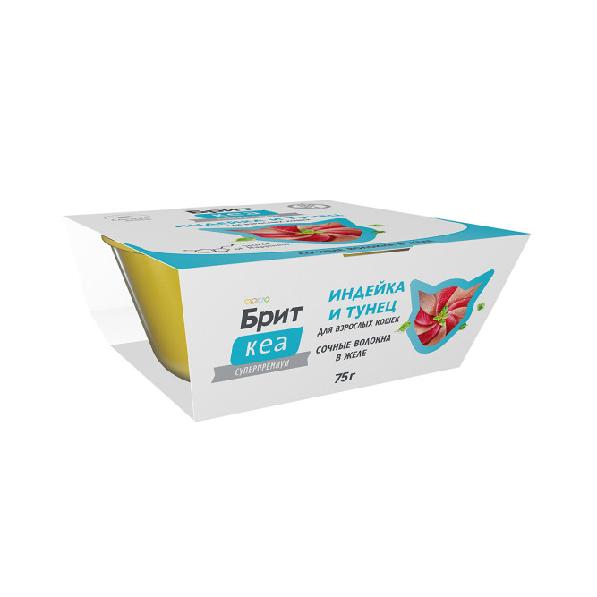 Брит Кеа влажный дополнительный корм для взрослых кошек с индейкой и тунцом, волокна в желе, в ламистерах - 75 г х 12 шт