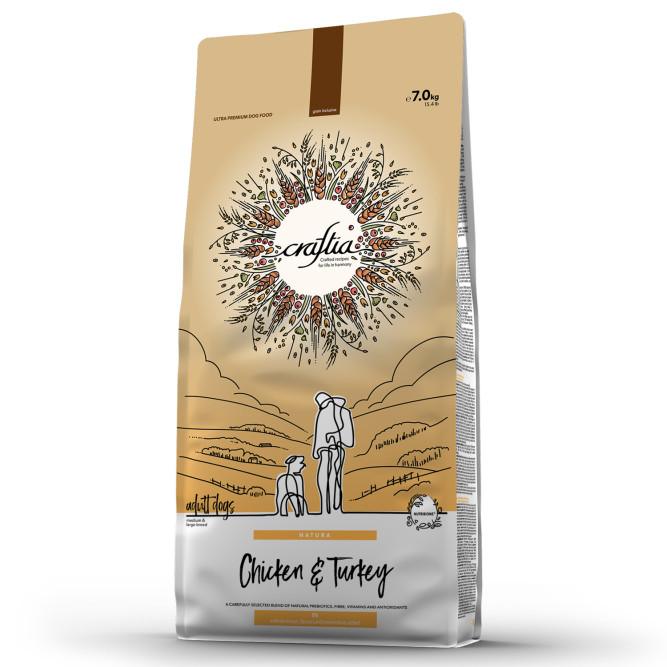 Craftia Natura сухой корм для взрослых собак средних и крупных пород с курицей и индейкой - 7 кг