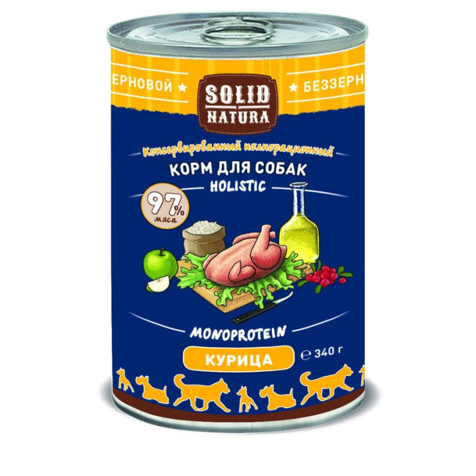 Solid Natura Holistic влажный корм для взрослых собак с курицей, в консервах - 340 г х 6 шт
