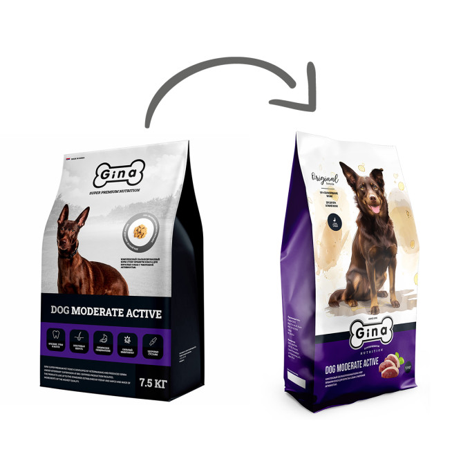 Gina Dog Moderate Active сухой корм для взрослых умеренно активных собак с уткой и ягненком - 7,5 кг