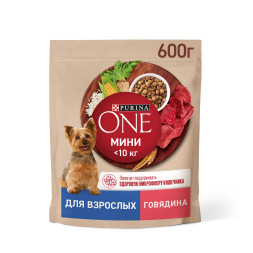 Purina ONE Мини сухой корм для собак мелких пород при активном образе жизни с говядиной и рисом - 600 г