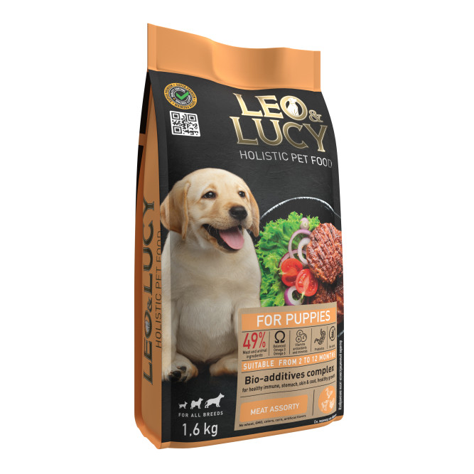 LEO&amp;LUCY сухой холистик корм для щенков мясное ассорти с овощами - 1,6 кг