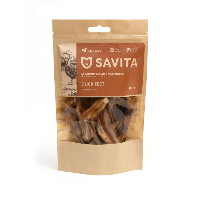 Savita лакомство сублимированное для взрослых собак, утиные лапки - 100 г