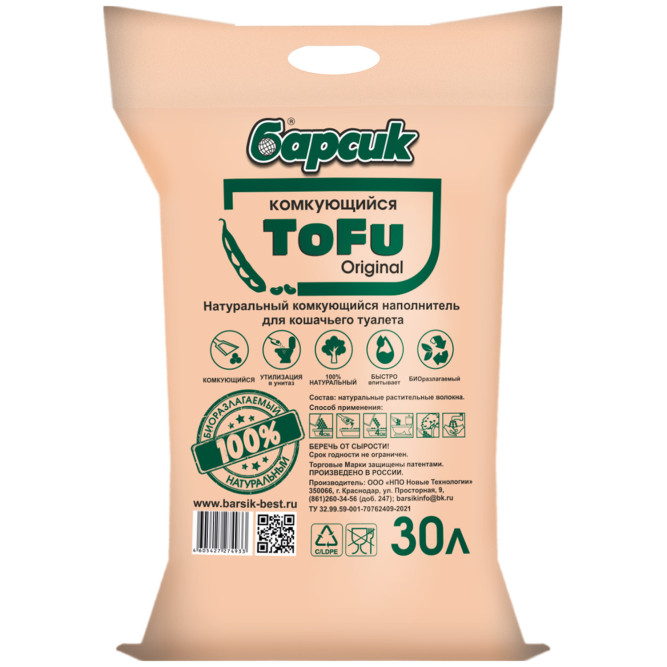 Барсик ToFu Original наполнитель комкующийся - 30 л