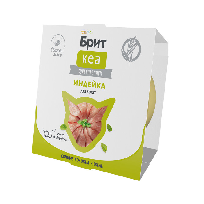 Брит Кеа влажный дополнительный корм для котят с индейкой, волокна в желе, в ламистерах - 75 г х 12 шт