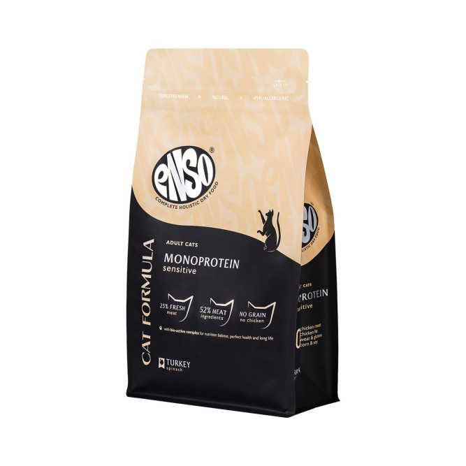 ENSO Cat Formula Monoprotein сухой корм для взрослых кошек с чувствительным пищеварением со свежей индейкой и добавлением шпината - 7 кг