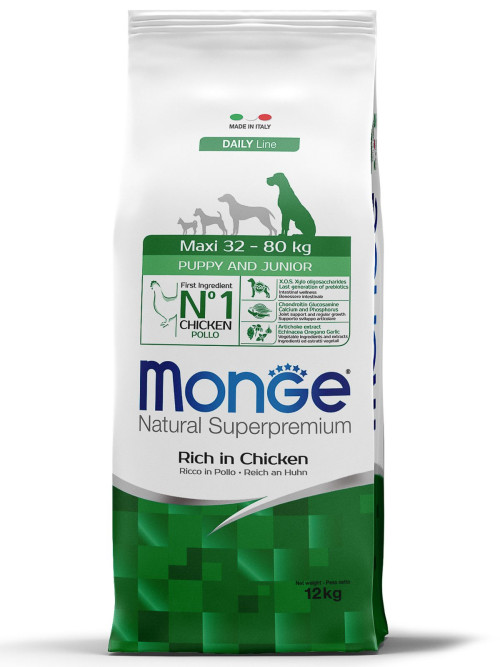 Monge Dog Maxi Puppy &amp; Junior сухой корм для щенков крупных пород с курицей и рисом - 12 кг