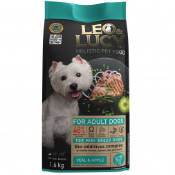 LEO&amp;LUCY сухой корм для взрослых собак мелких пород с телятиной и яблоком - 1,6 кг