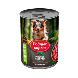 Родные Корма влажный корм для взрослых собак, мясное ассорти в желе по-боярски, в консервах - 970 г х 6 шт