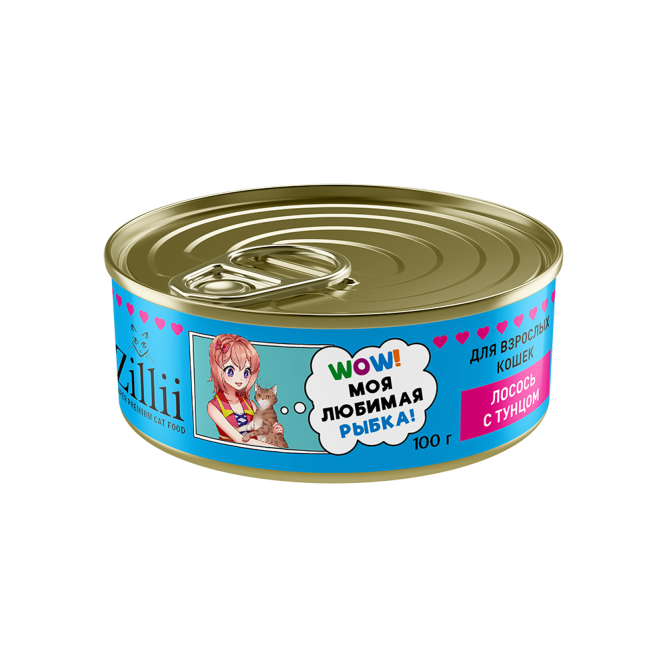 Zillii влажный корм для взрослых кошек с лососем и тунцом, в консервах - 100 г х 12 шт