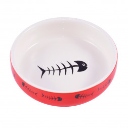 КерамикАрт миска для кошек керамическая красная с рыбками - 300 мл
