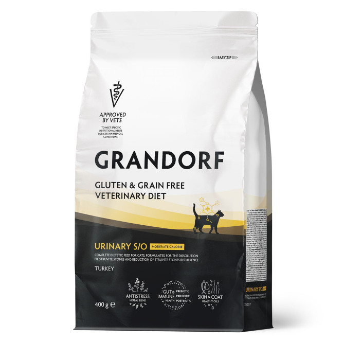 Grandorf Veterinary Diet Cat Urinary S/O Moderate Calorie сухой диетический корм для кошек склонных к набору веса, при мочекаменной болезни - 400 г