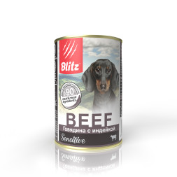 Blitz Sensitive Adult Dog влажный корм для взрослых собак, с говядиной и индейкой, в консервах - 400 г x 24 шт