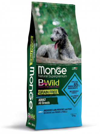 Monge Dog BWild Grain Free сухой беззерновой корм для собак всех пород с анчоусом ис картофелем 12 кг