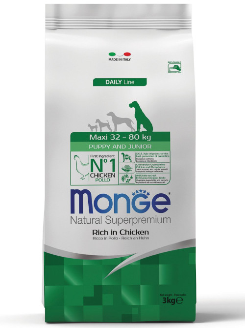 Monge Dog Maxi Puppy &amp; Junior сухой корм для щенков крупных пород с курицей и рисом 3 кг