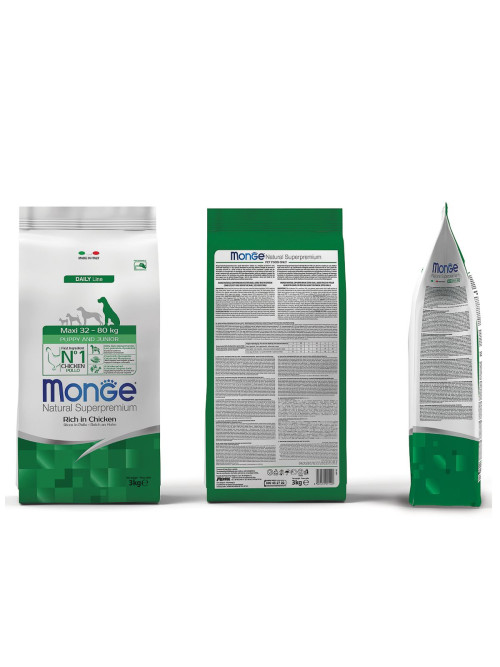 Monge Dog Maxi Puppy &amp; Junior сухой корм для щенков крупных пород с курицей и рисом 3 кг