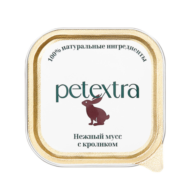 PETEXTRA влажный корм для взрослых кошек, нежный мусс с кроликом, в ламистерах - 100 г х 16 шт