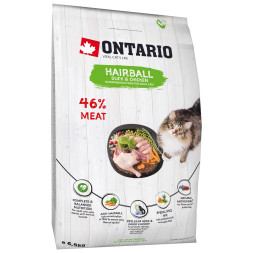 Ontario Cat Hairball сухой корм для взрослых кошек для выведения комков шерсти из желудка, с уткой и курицей - 6,5 кг