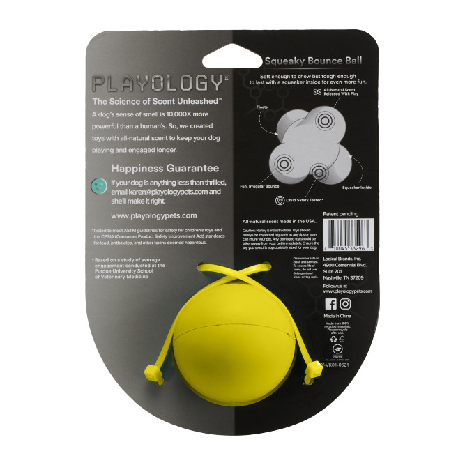 Playology SQUEAKY BOUNCE BALL хрустящий жевательный тройной мяч для собак с пищалкой и с ароматом курицы, желтый