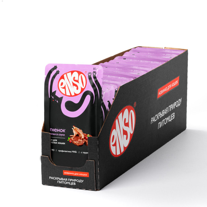 ENSO влажный корм для взрослых кошек, кусочки в соусе с ягненком, в паучах - 85 г х 24 шт